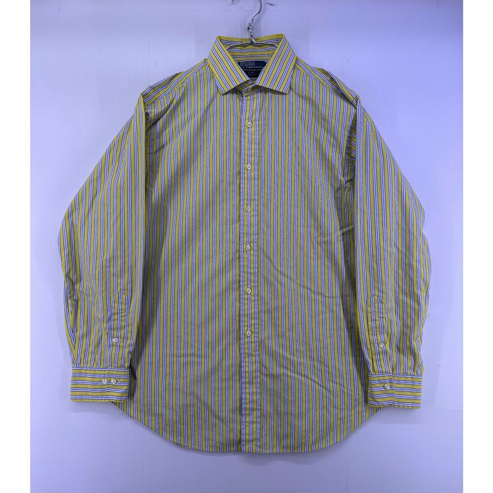 Polo Ralph Lauren Yellow Blue Striped Shirt Size 17/34